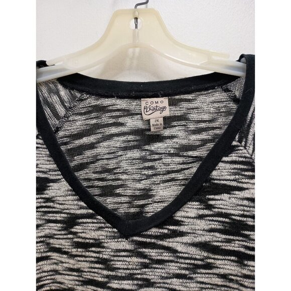 COMO Vintage Womens Tunic Sweater Size 2X Black White Lace V-Neck Pullover - Picture 2 of 8